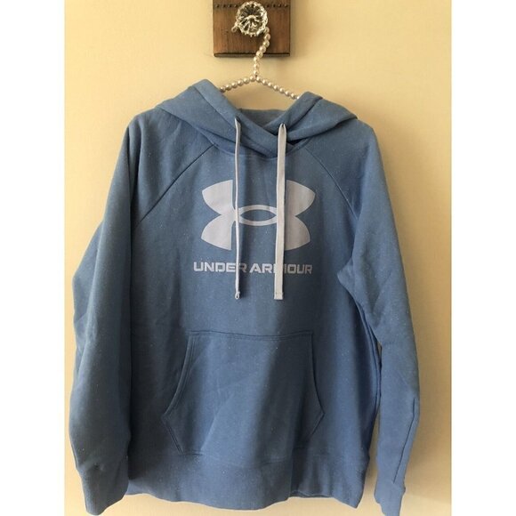 NWT Under Armour Womens Size M Rival Fleece Logo Hoodie Blue Loose Fit - Picture 1 of 6